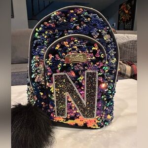 Justice Small Mini Backpack Dark Flip Sequin Initial (Letter N)